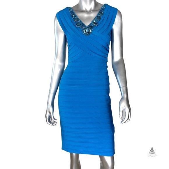 Adrianna Papell Dresses & Skirts - Adrianna Papell Blue Embellished Beaded Cocktail Bandage Dress 4